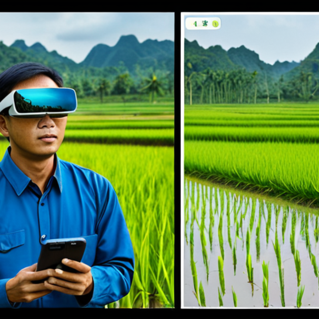 농업 분야 AR VR 기술 - AR Plant Diagnosis**

"A Thai farmer wearing augmented reality glasses in a rice paddy field, fully ...