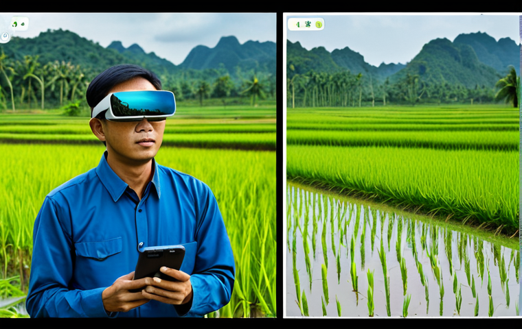 농업 분야 AR VR 기술 - AR Plant Diagnosis**

"A Thai farmer wearing augmented reality glasses in a rice paddy field, fully ...