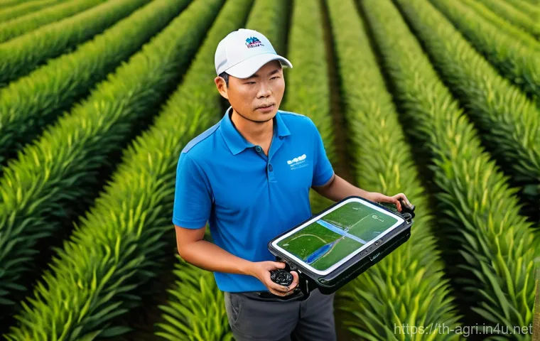 농업 데이터 마이닝 사례 - **Prompt:** A vibrant, sun-drenched Thai rice paddy field at golden hour. In the foreground, a dilig...