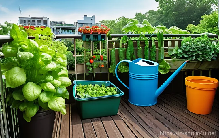 유기농 재배 기술 - **Prompt 1: Urban Balcony Organic Oasis**
"A vibrant, cheerful scene of a woman, in her late 20s...