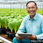 Home 21 스마트팜 기술 - **Prompt 1: The Modern Thai Farmer's Ease**
"A serene, middle-aged Thai farmer (male or female) ...