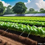 Home 19 농업 스마트 공장 시스템 - A modern Thai smart farm scene during daytime, showcasing advanced soil and water sensors inserted i...